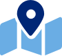 Blue icon of a trifold map with large pin marker
