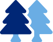 Blue icon of two overlapping pine trees